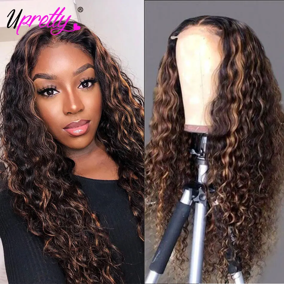 Upretty волосы волнистые пряди с закрытием 6x6 на шнуровке Remy перуанские человеческие