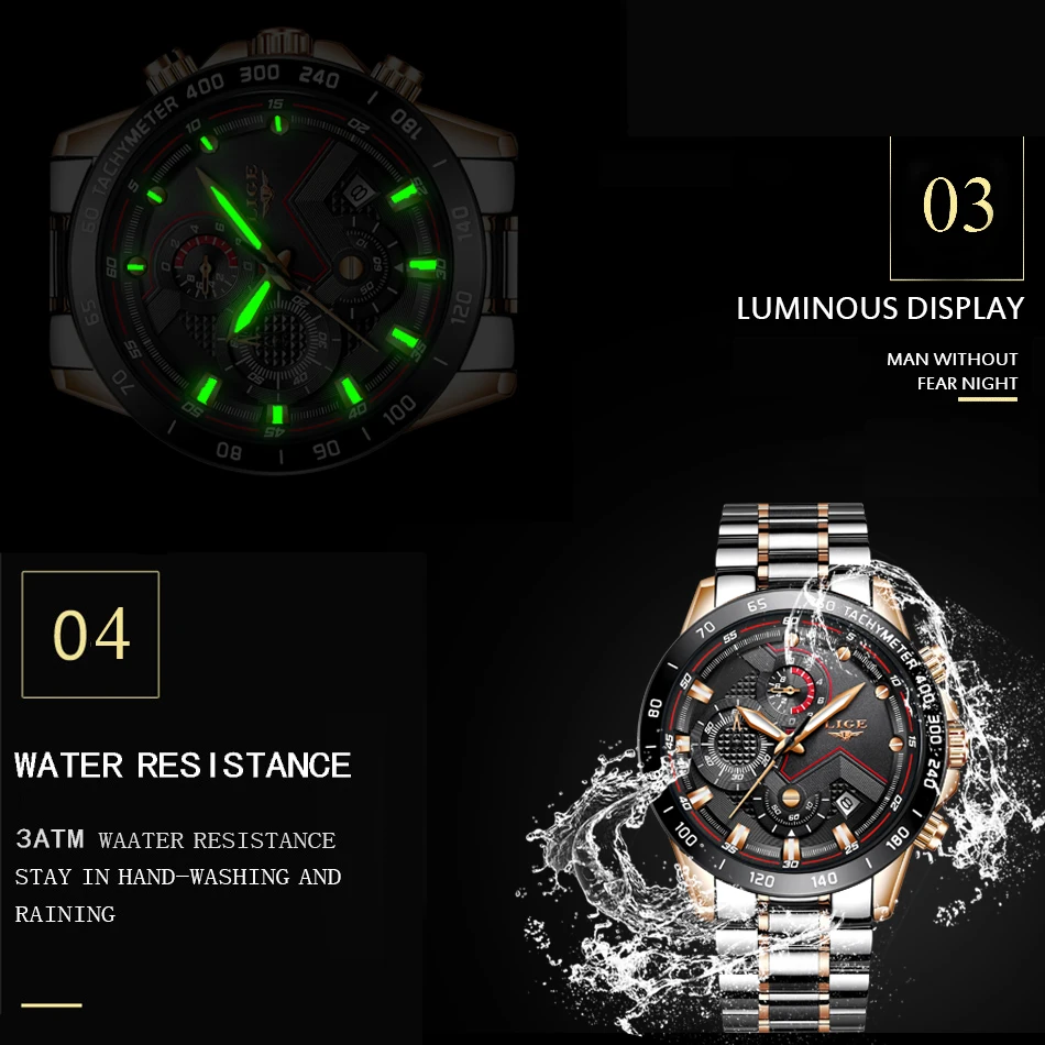 LIGE новые деловые мужские часы лучший бренд класса люкс из нержавеющей стали водонепроницаемый спортивный хронограф кварцевые часы мужские