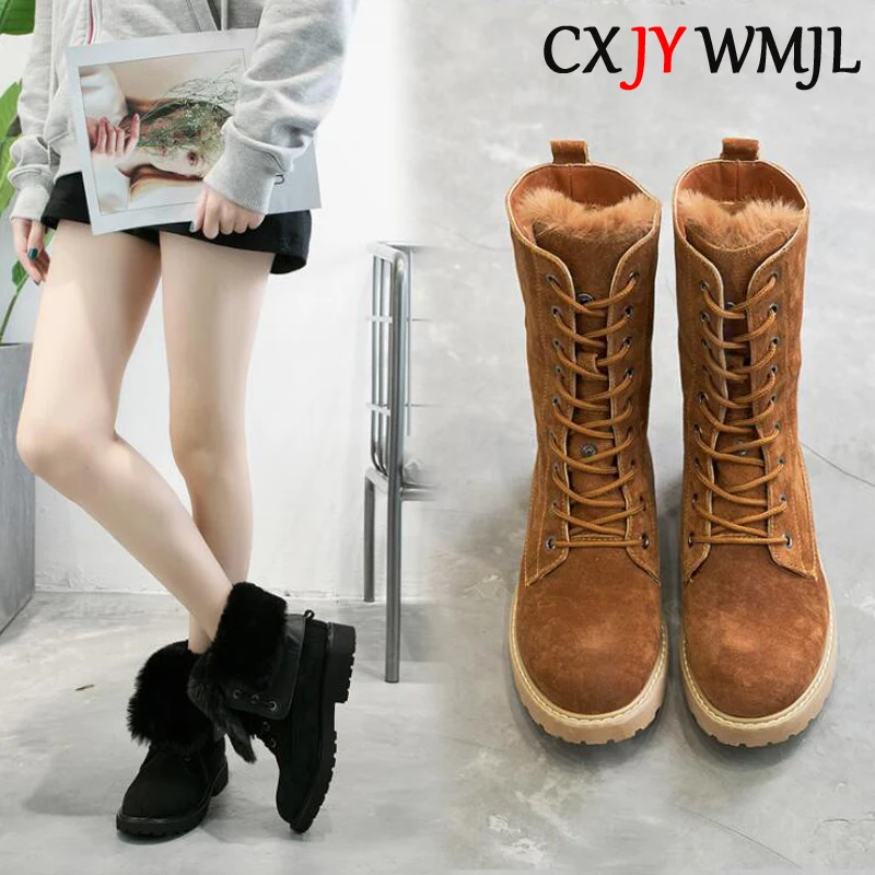 

Snow Boots Fashion Suede Mid-tube Women Boots Lace-up Plush Warm Boots Waterproof Non-slip Cotton Shoes Winter Women Shoes