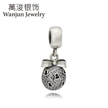 

Wanjun Jewelry 925 Silver Bracelet Charms Christmas New Style Zircon Set Heart Hollow Out Bowtie Bell DIY Hanging Brackets