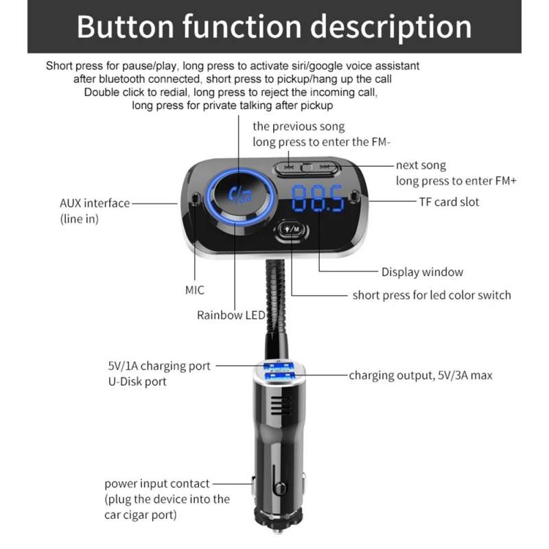 Горячая Bluetooth 5,0 fm-передатчик для автомобиля беспроводной fm-радио адаптер автомобильный комплект Hands-Free два usb порта