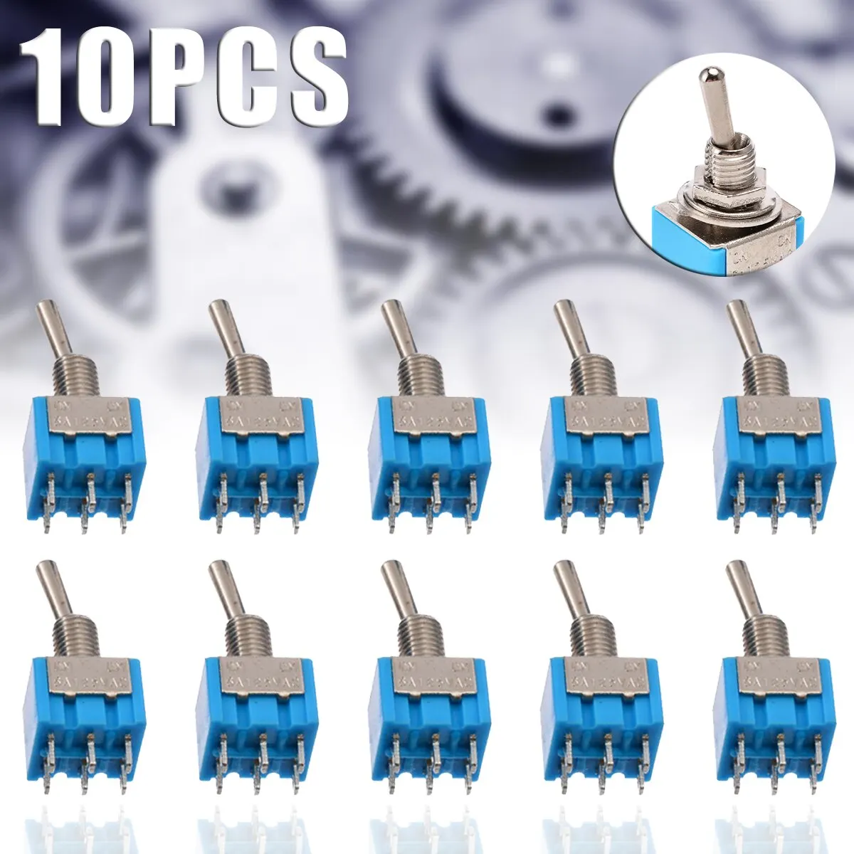 10PCS Blue MTS-202 2 Position 6 Pin DPDT Switches Set ON-ON 6A 125V AC Mini Small Toggle Switch DPDT Type