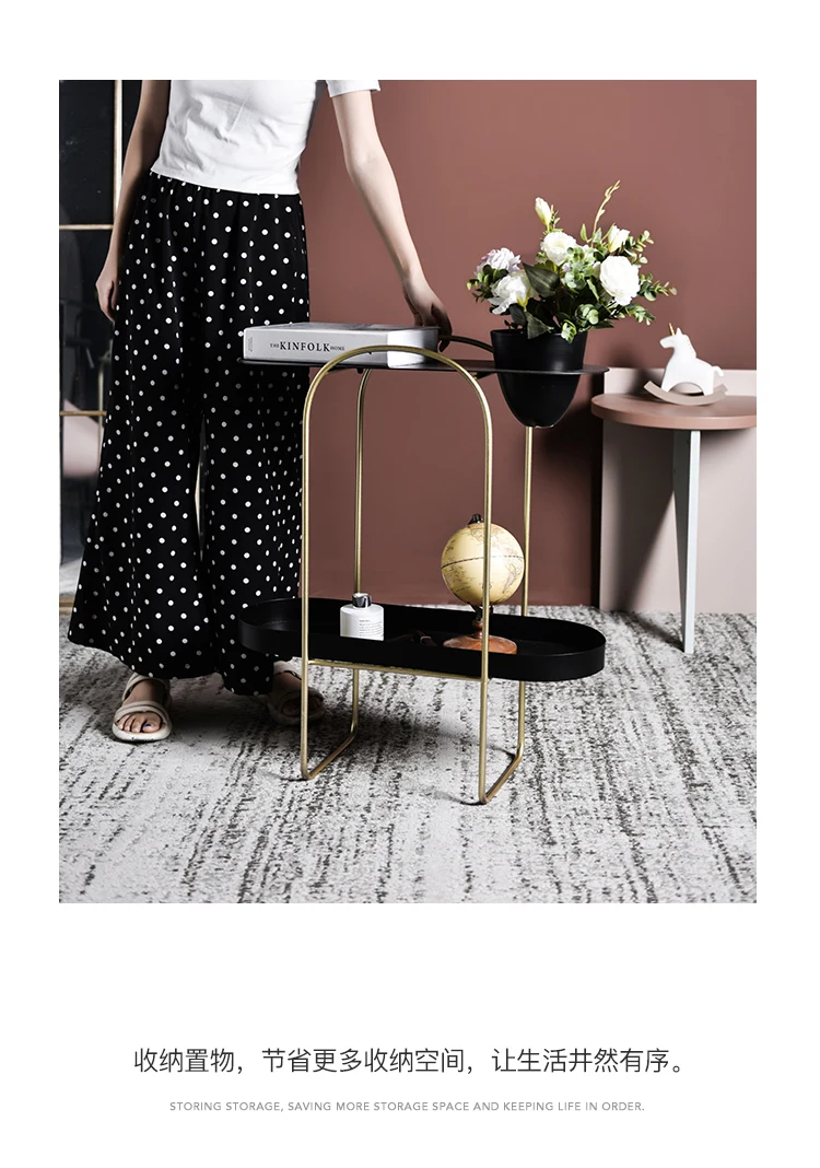 Nordic Pink Coffee Table Stroller Flower Stand Living Room Multi-function Storage shelf Mobile Sofa Side Tables Dining Cart