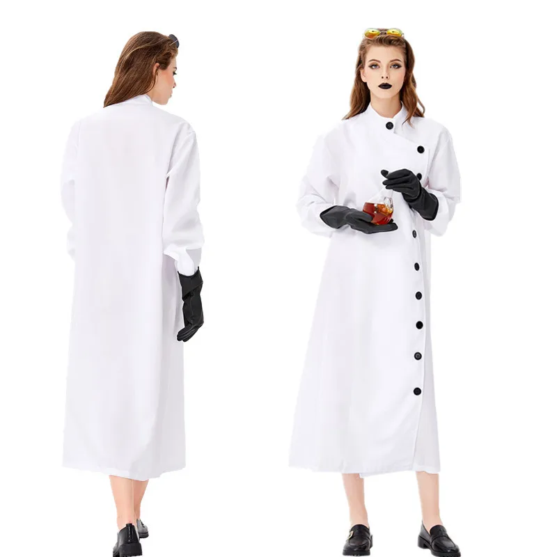 

Mad Scientist Men And Women Celebrity Style Clothing Character Play Doctor Nurse Chef Halloween COS White Unlined Long Gown