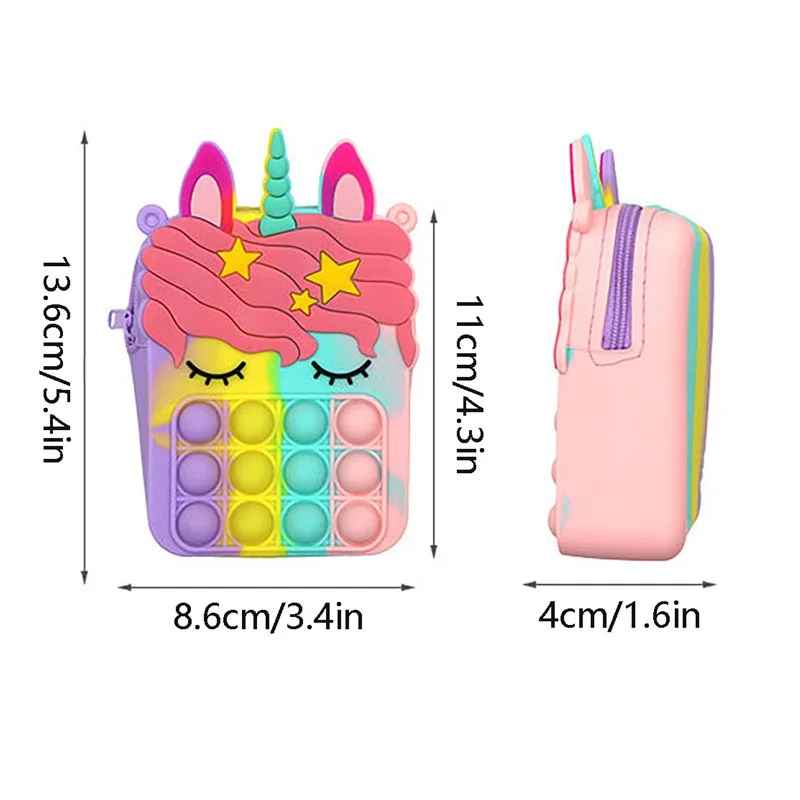 Fashion Poppet Push Bubbles Toy Rainbow Unicorn Kawaii Coin Purse Children Wallet Ladies Bag Silica Gel Simple Dimple Fidget Toy