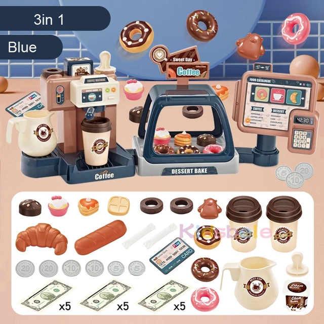 Kids Coffee Machine Toy Set Kitchen Toys Simulation Food Bread Coffee Cake Pretend Play Shopping Cash Register Toys For Children 6