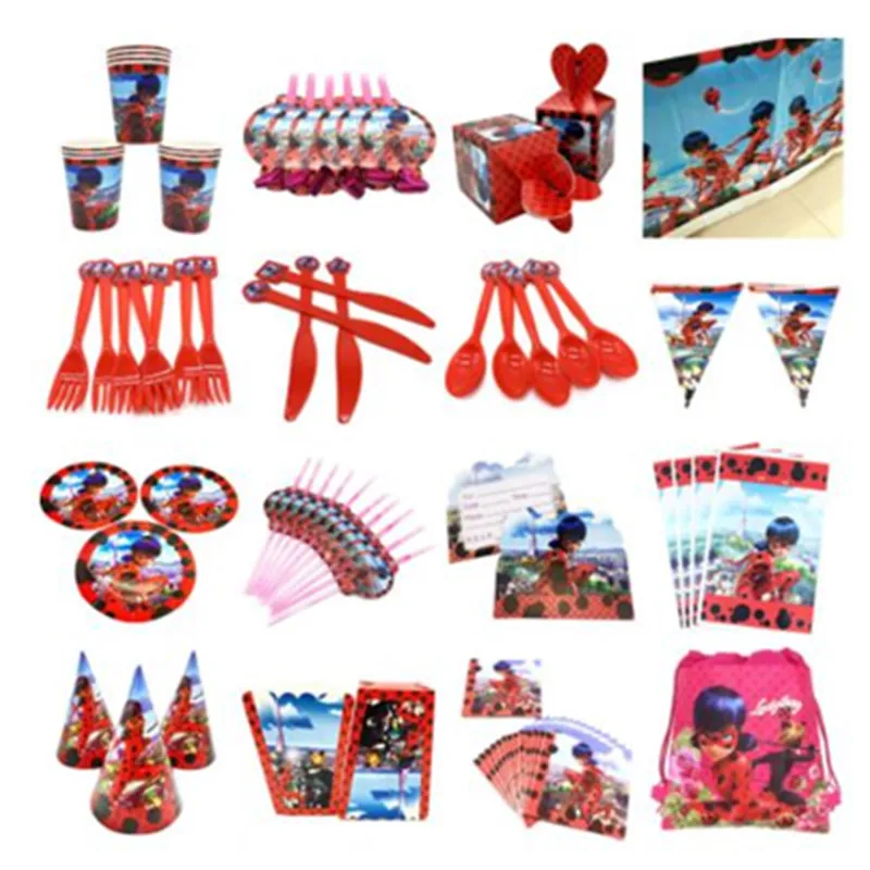 

Hot Ladybug Girl Party Decorations for Kids Disposable Tableware Set Paper Napkins Straws Plate Cup Ladybug Girl Party Supplies
