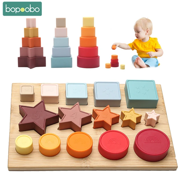 Bopoobo Silicone Stacking Nesting Toy BPA Free Montessori Toys Recognize Shape Color Newborn Balance Training Interactive Games 1