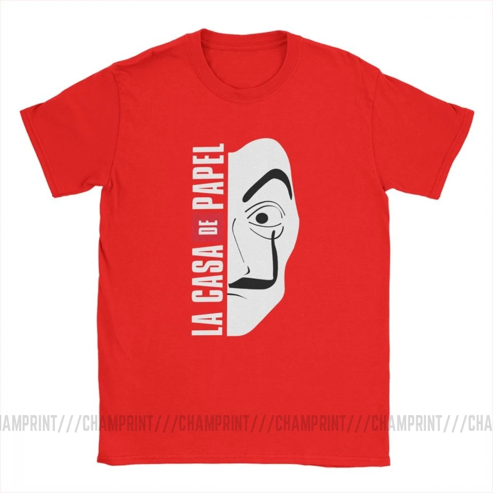 La Casa De Papel маска Мужская футболка Money Heist Винтаж хлопок House Of paper футболки с круглым вырезом футболки размера плюс Топы - Color: Red