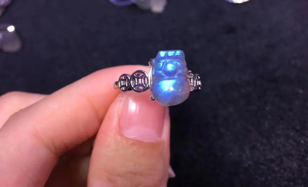 Genuine Natural Labradorite Blue Light Pi Xiu Adjustable Ring 14x10mm 925 Sterling Silver Women Men Rare AAAAA | Украшения и