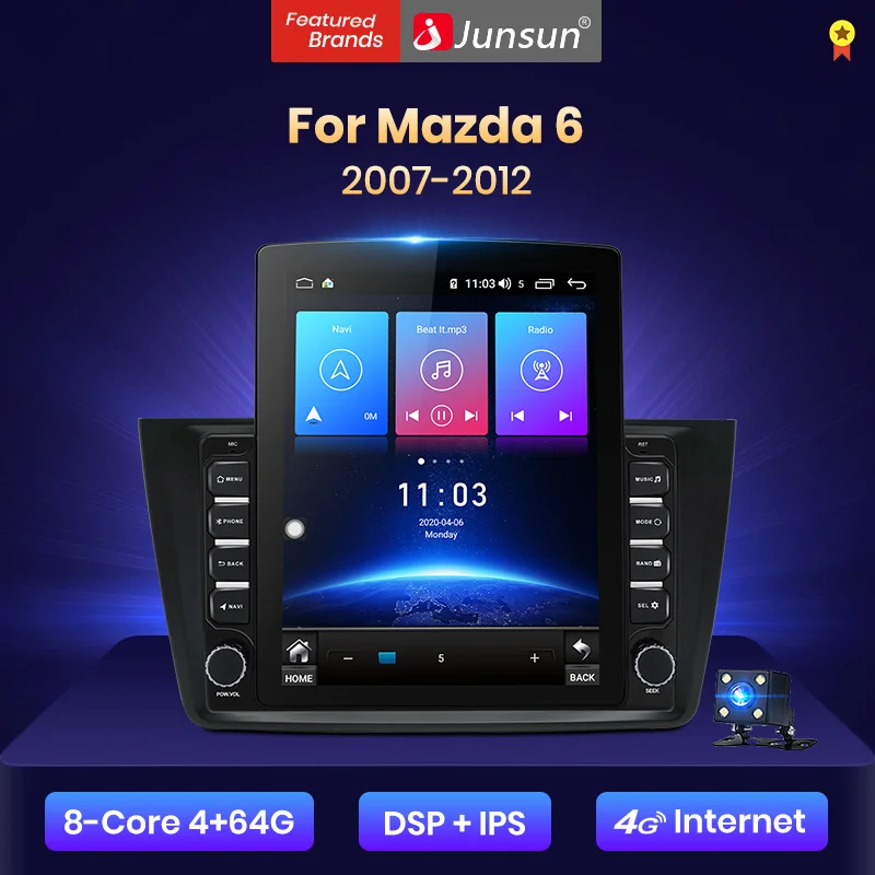 Junsun V2 Pro Вертикальный стиль 4G + 64G CarPlay DSP для Mazda 6 2007-2012 Android 8 1 автомобильное радио