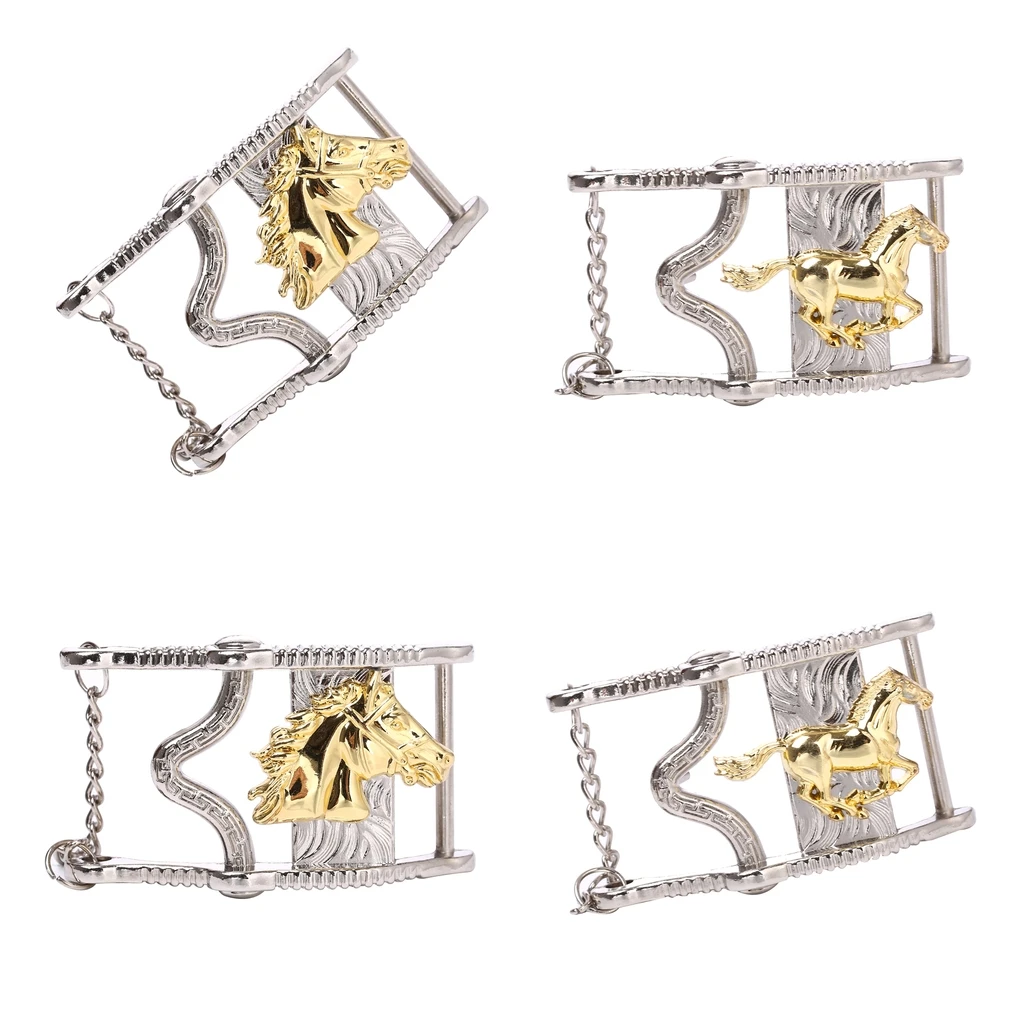 4x Men Vintage Western Cowboy Belt Buckle Silver Horse Head Square Buckle Jeans Accessories
