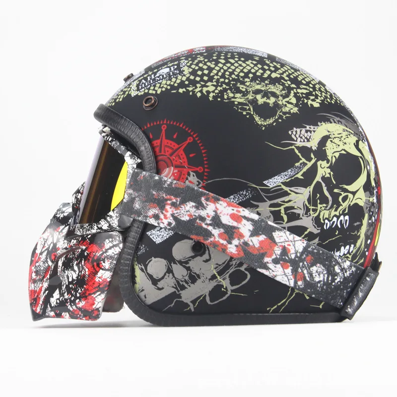 vintage helmet personality retro HL helmet motorcycle motor car 3/4 half helmet skeleton dragon figure men and women