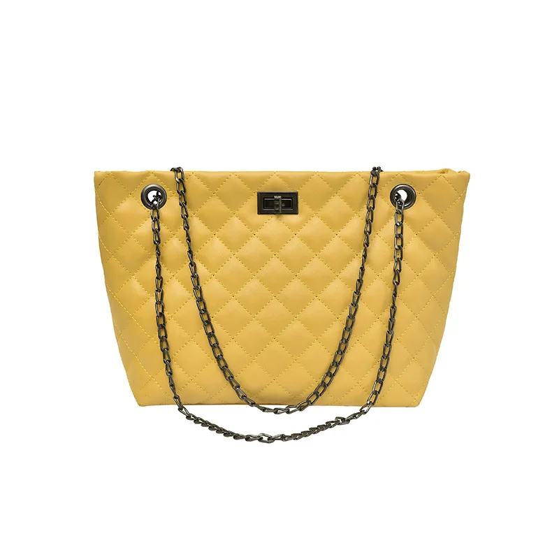 Модная большая сумка на плечо, женские дорожные сумки, кожаный полиуретановый стеганый мешок, женские роскошные сумки, женские сумки, дизайнерские сумки - Цвет: Yellow