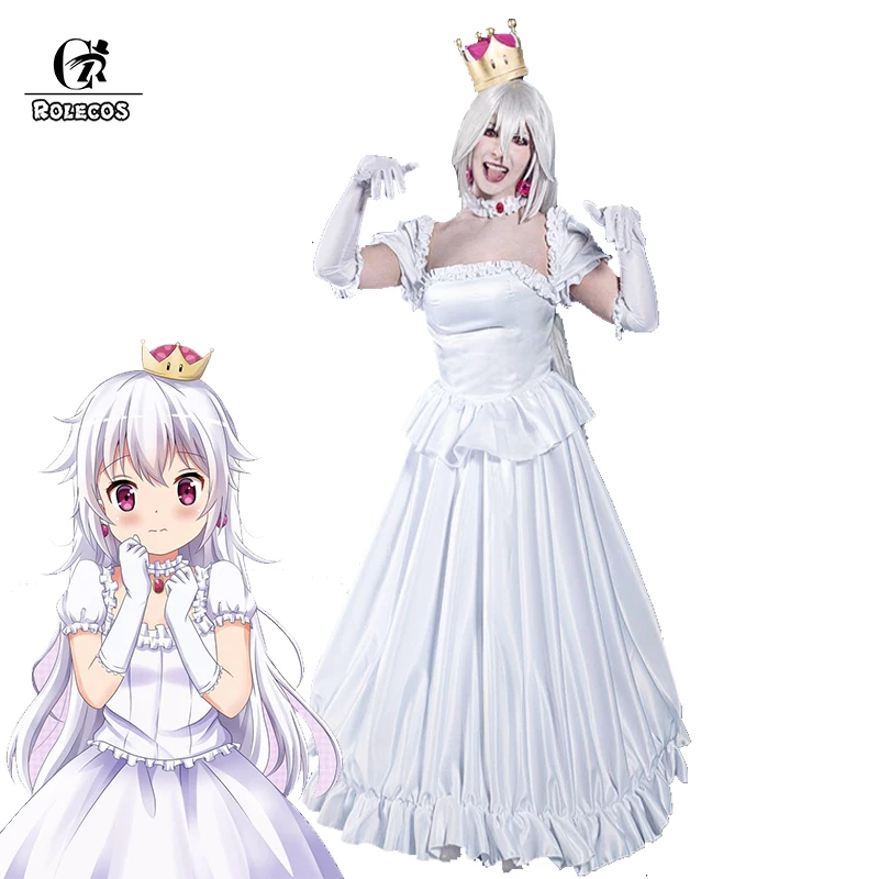 ROLECOS Boosette костюм для косплея Bowsette принцессы Koopa белый женское длинное платье