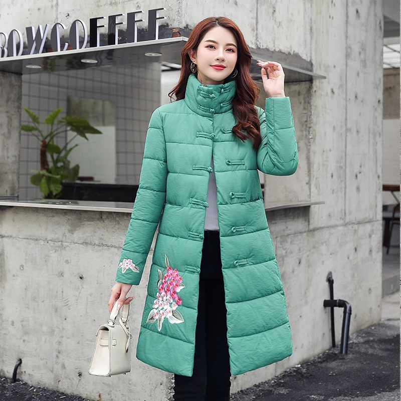 

Parka 2019 Winter Jacket Women stand collar Coats embroidery Cotton Padded Winter Coat Women Warm Thicken Jaqueta Feminina