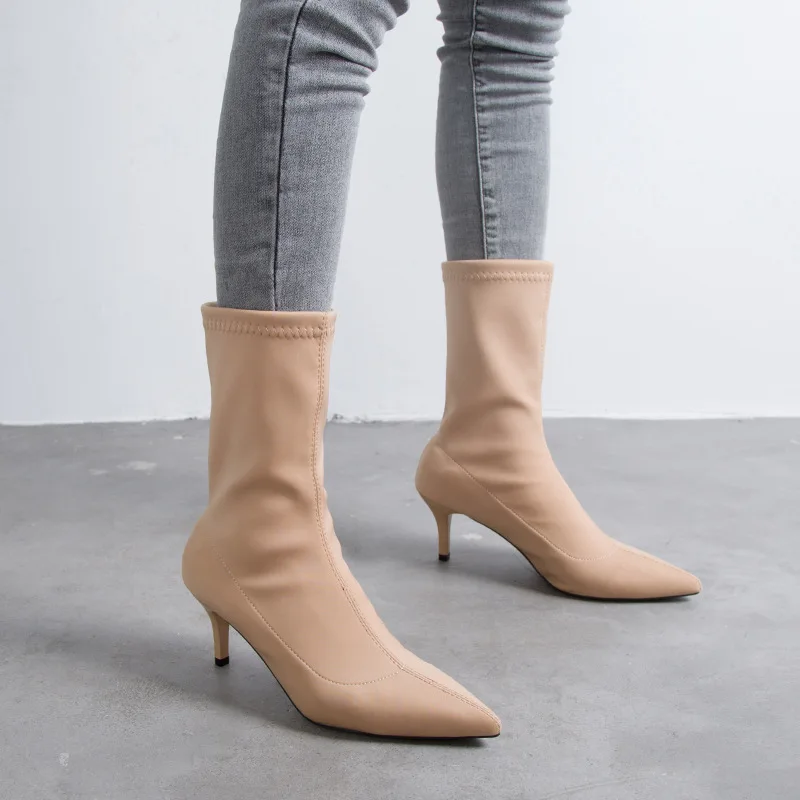 beige ankle sock boots