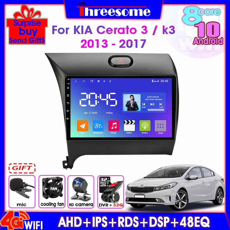 

Android 10.0 4G+64G Car Radio Multimedia Video Player For kia cerato 3 2013-2017 2din Stereo GPS navigation 4G RDS AHD Head Unit
