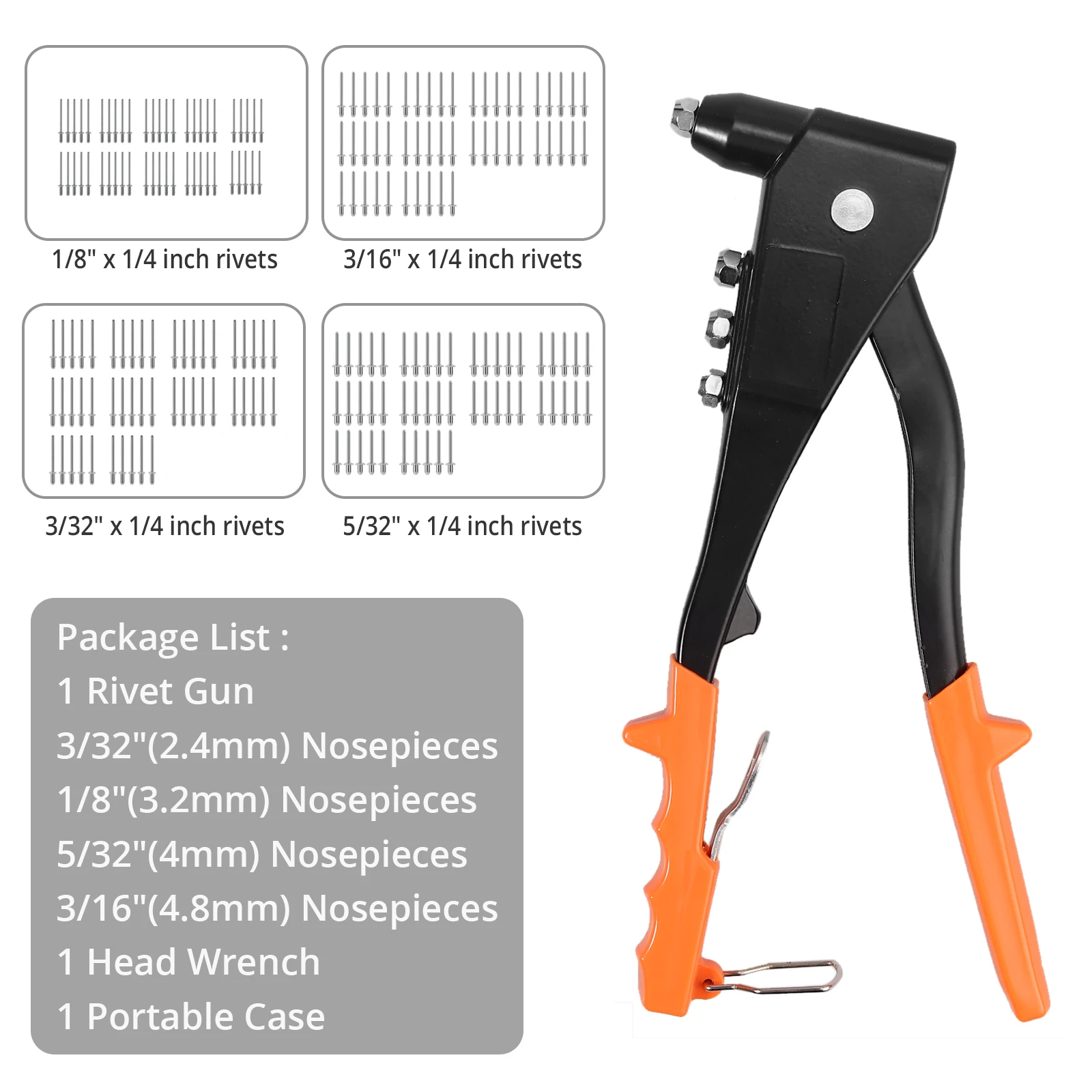Heavy Duty Riveter Set Professional Hand Rivet Gun Kit DIY Tools With 200  Rivets 2.4mm 3.2mm 4.0mm 4.8mm Rivet Nut Home Tool - AliExpress