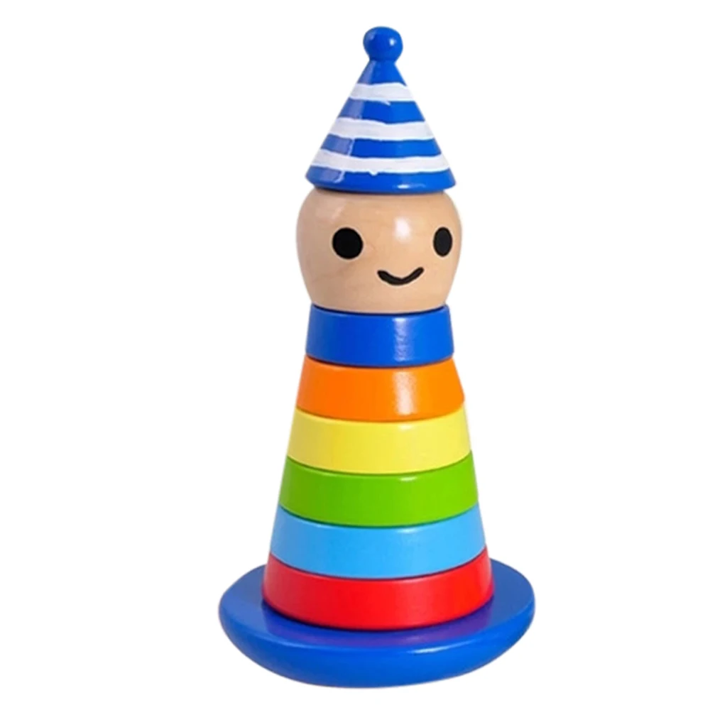 Wooden Tumbler Toy Clown Tumbler Stacking Ring Wooden Educational Toys For Children Parent-Child Puzzle Interactive Toy-Blue Red