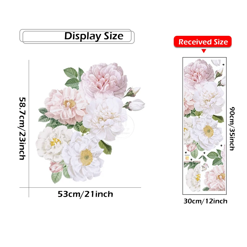 Watercolor Sweet Pink White Peony Wall stickers Flower Wall Decals for Baby Nursery Room Decoration Living Room Bedroom Decor