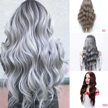 

DIANQI long silver sivery argent Wigs with Bangs Heat Resistant Synthetic Wavy Wig for Women eu African American fashion hairs