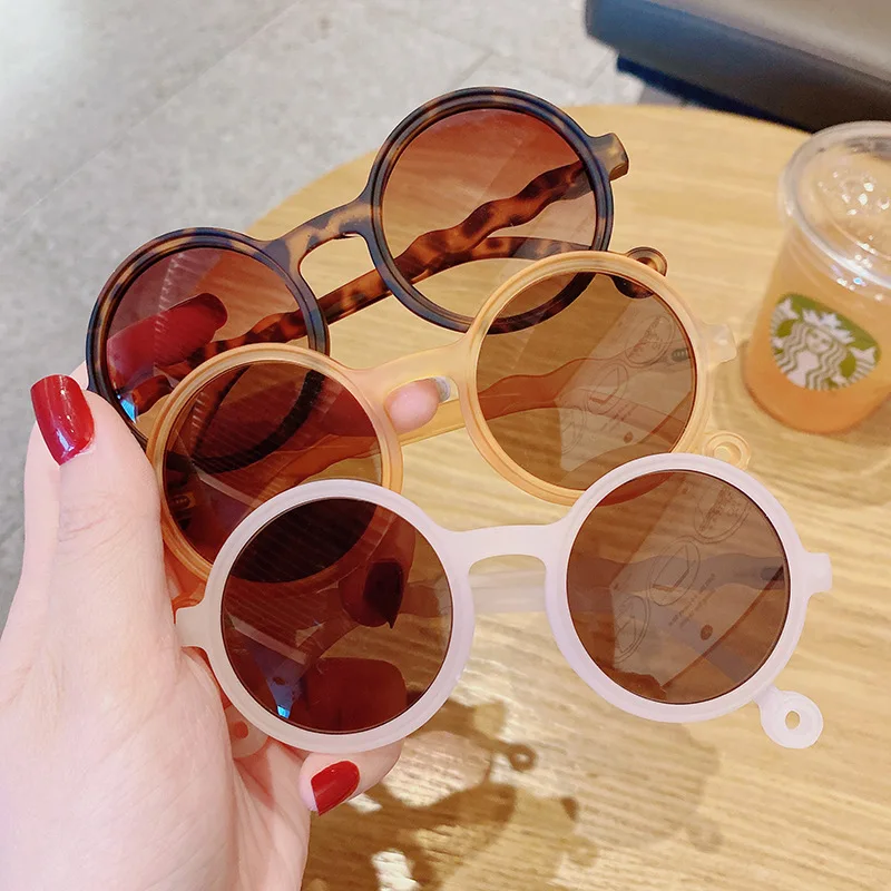 Nouveaux enfants mignon dessin animé ours forme lunettes de soleil rondes fille garçon léopard Double couleur Vintage lunettes de soleil Protection UV classique enfant_voghion.com