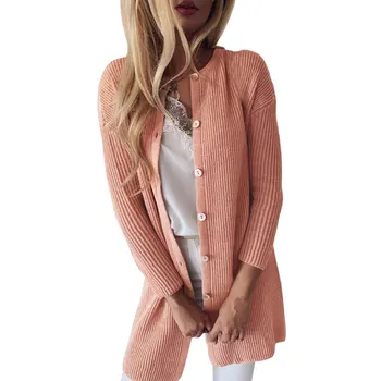 

Sweater Cardigans Women Fall Knitted Female Sweaters Single-breasted Outwear Solid Color O-neck Knitwear Button Female Jumper