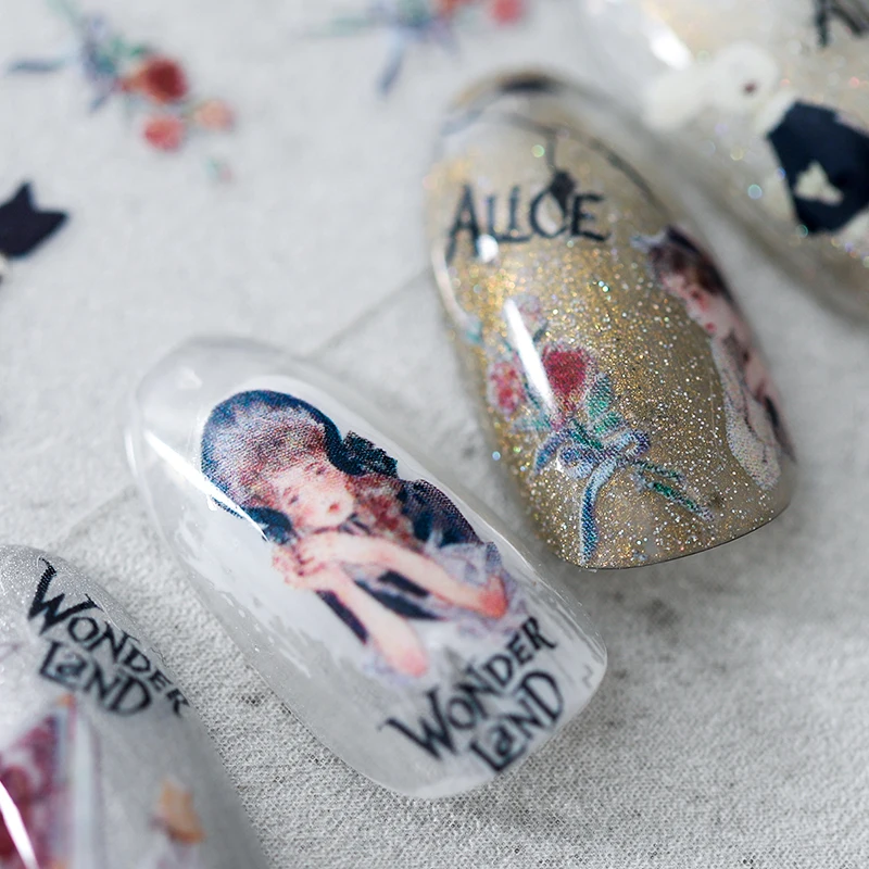 Lovely Cat Rabbit Alice Design 3D Self Adhesive Nail Art Stickers 5D Soft Reliefs Nail Decorations Decals