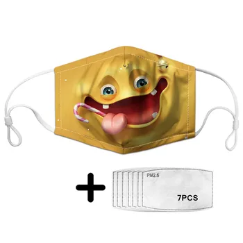 

Mouth Mask For Kids Funny Face Printing Unisex Elastic Anti-dust Masks With 7Pcs Filter Breathable Non-disposable Moth Mask