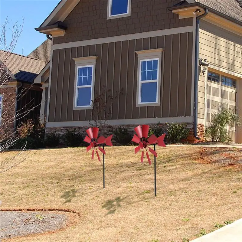 Iron Windmill Yard Stakes Outdoor Rotating Decoration