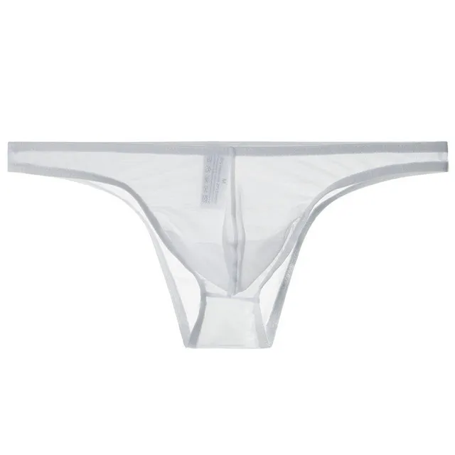 Men's Sexy See Through Briefs Mesh Gauze Sheer Transparent Seamless Panties Underwear Low-Rise Ultra-Thin Male Underpants Cuecas A White