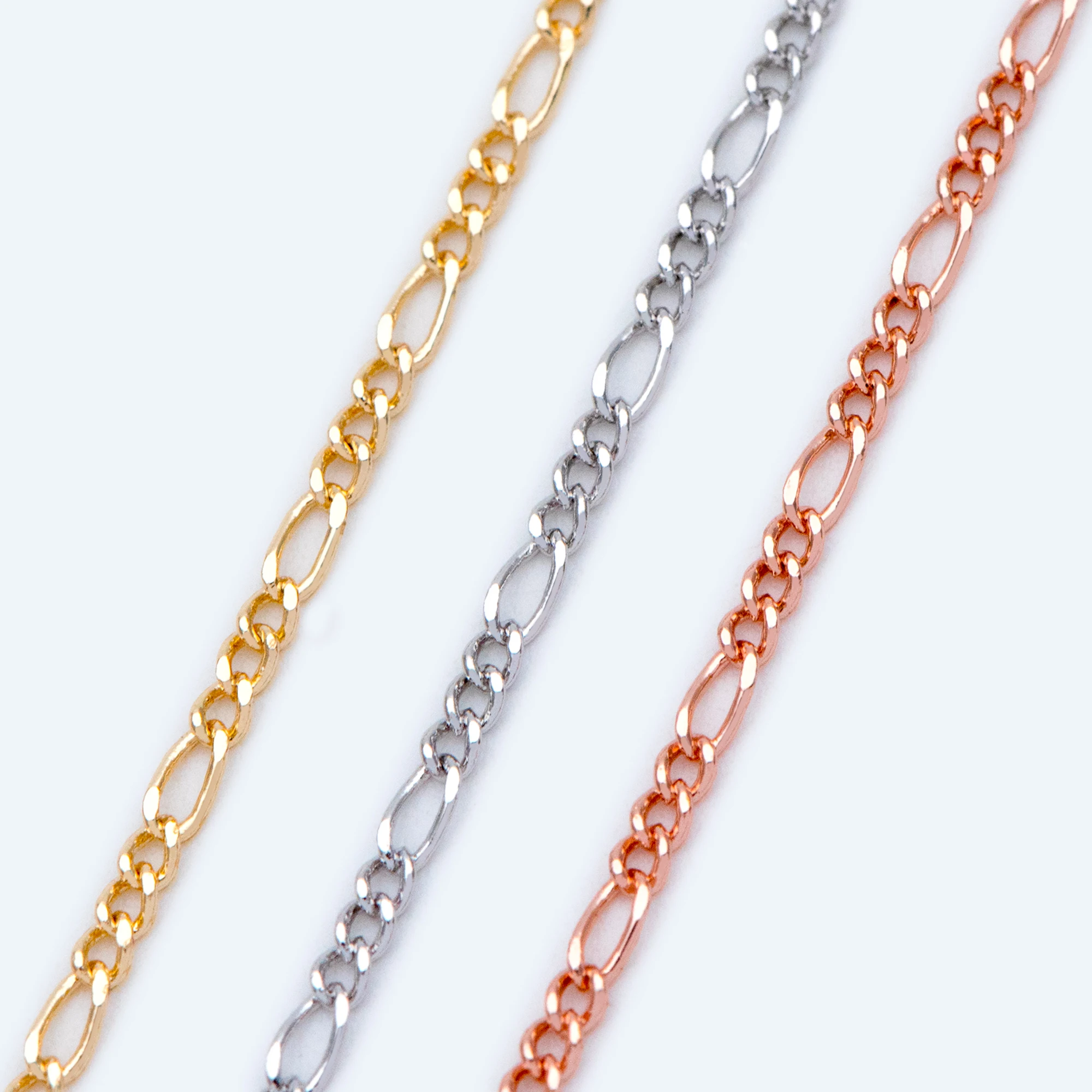 

Gold/ Silver/ Rose Gold Figaro Chains, Real Gold/ Rhodium Plated Brass, Tarnish Resistant For DIY Jewelry Findings Accessories