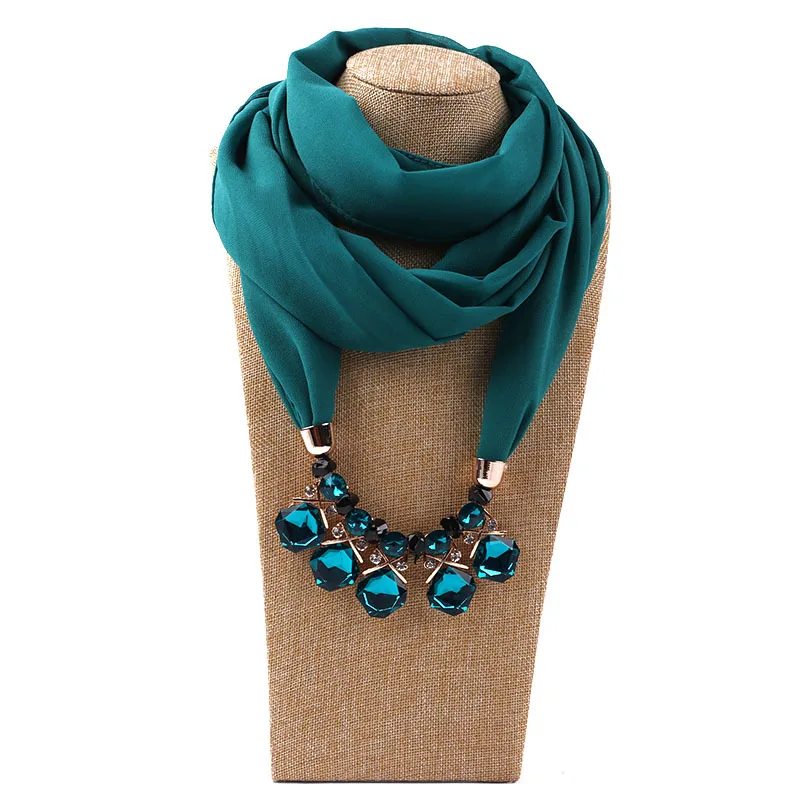 H364ef9bb66674bed84e6bcd3ae94d50eL Elegant Girl Beads Necklace Pendant Ring Scarf Multi-style Lady Chiffon Solid Scarf Hijabs Muslim Head Scarve Turban Accessories Mallzona
