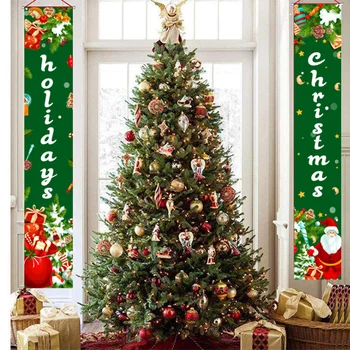 

1 Pair Merry Christmas Couplets Door Curtain Hanging Flag Banner Party Decor Family Decoration Outdoor Banner Couplet