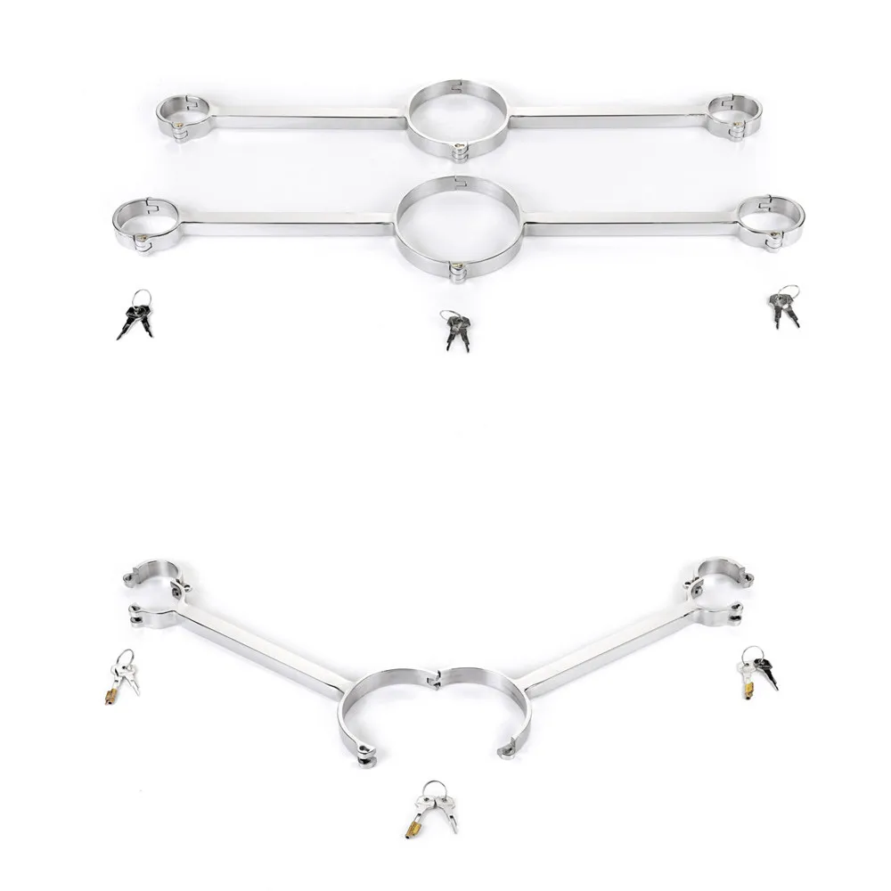 Stainless Steel Bondage Lock Neck Collar Hand Cuffs Slave BDSM Restraints Sex Shop Adult Sex Toys For Couples Handcuffs Neck 3