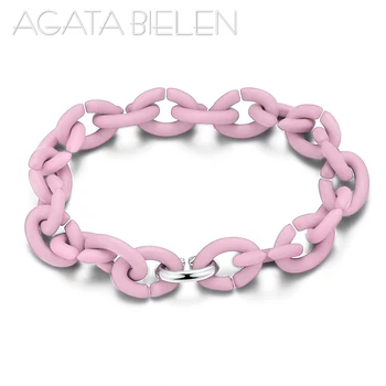 

1pc 21cm chain Bangles Bracelets 925 Beads Charm hard rubber pink Bracelets for Women Wrist Bracelets Femme Jewelry