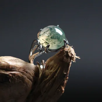 

100% REAL GREEN JADE RING OCEAN WATER AGATE RINGS RESIZABLE EMERALD RING 925 STERLING SILVER RING WOMEN RINGS JADE JEWELRY