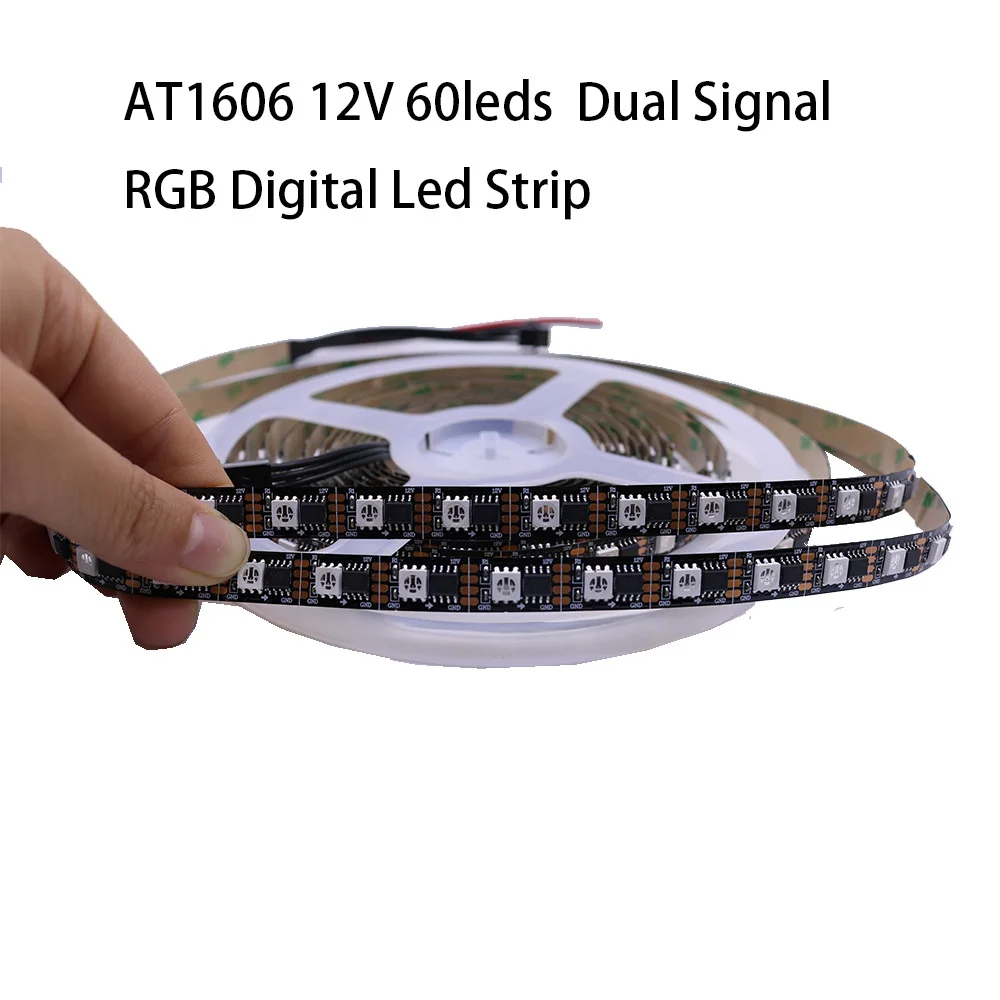 

Individually Addressable AT1606 60leds digital RGB led strip 12V breakpoint continue IC programable dual signal 1606 Led Tape