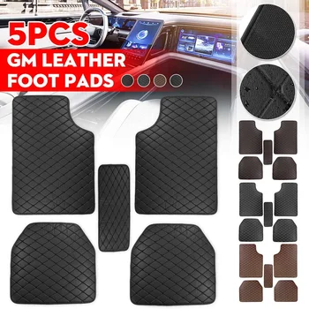 

5pcs PU Waterproof Black Car Floor Pad Passage Foot Pad Trucks Driver Front and Rear Floor Mats Universal Auto Van Carpet