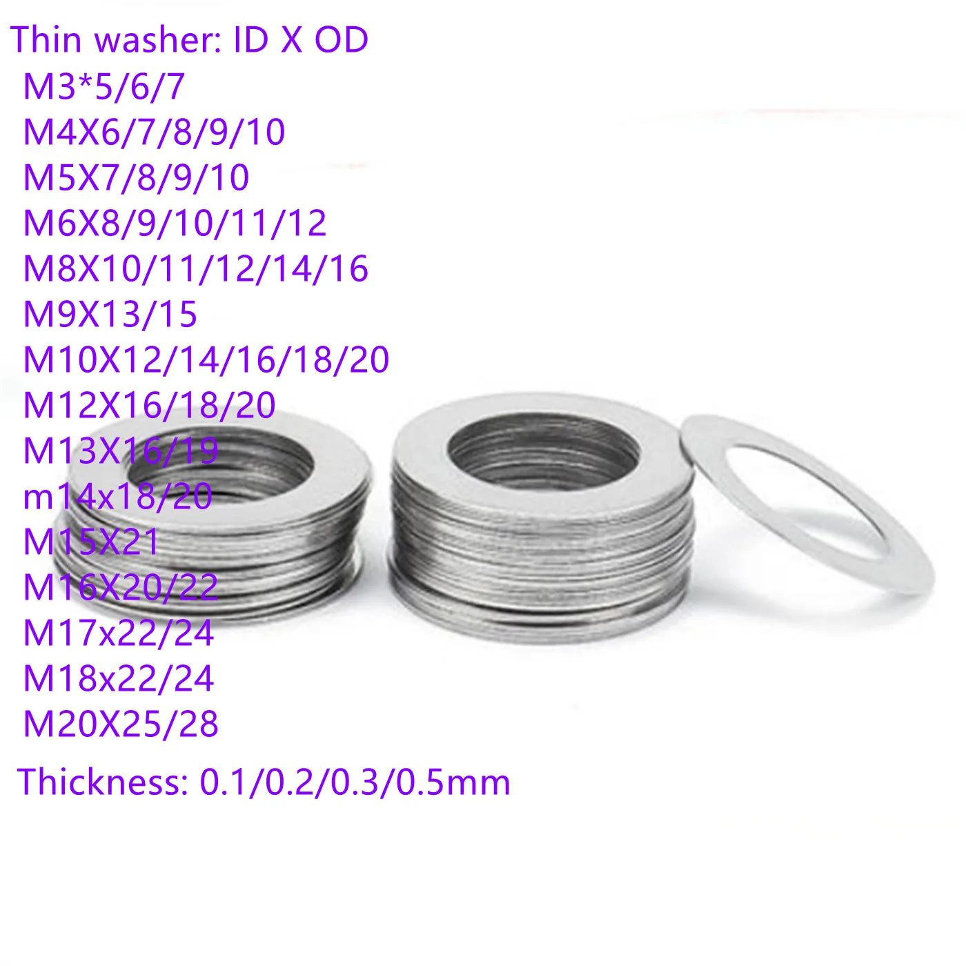 Produktbild von AHSKY M5 Ultraflache Unterlegscheiben – 50/100 Stück, 0,1–1 Mm, Edelstahl 304, Diverse Maße