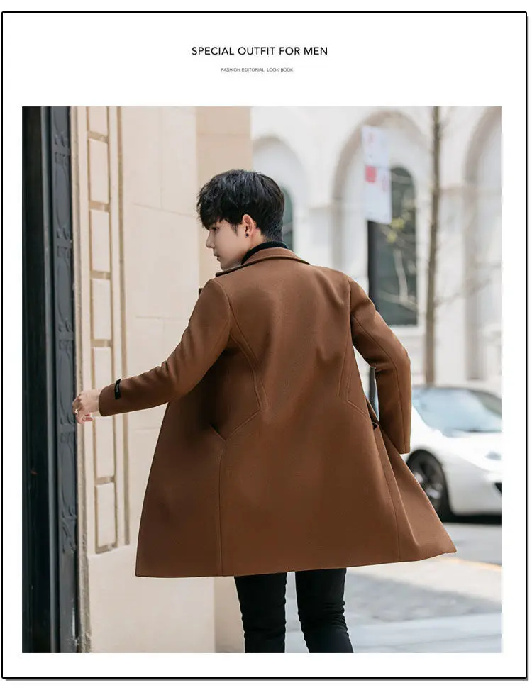 Шерстяная куртка Корейская Молодежные slim fit средней длины ветровка мужская мода мужская шерстяное пальто