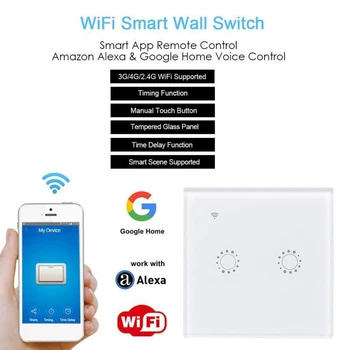 

Touch Switch Smart Light Panel Wall Switch 2 Gang Wifi Light Switch US/EU Standard For Alexa Google Home IOS Android EWeLink