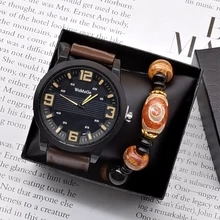 

Men Watch Bracelet 2Pcs Set High Quality Quartz Watch Fashion Casual Sport Wirstwatch Relogio Masculino With Beaded Bracelet