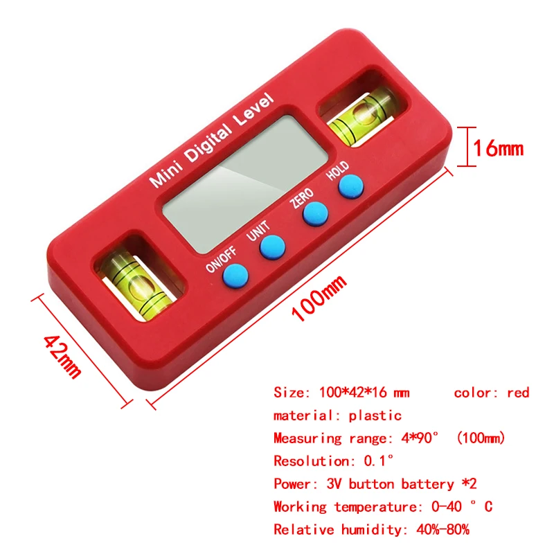 DIDIHOU красный прецизионный цифровой транспортир Инклинометр водонепроницаемый уровень коробка Цифровой Угол искатель конический с магнитным основанием