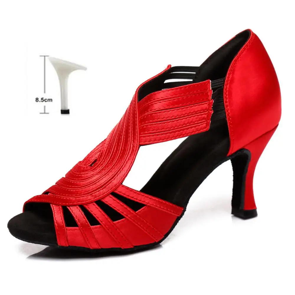 Обувь для латинских танцев для женщин и девушек, Женская Обувь для бальных танцев, Танго, сальсы, танцевальная обувь, профессиональная новинка, высокий каблук,, горячая распродажа - Цвет: Red    8.5cm