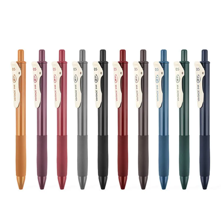 5pcs/10 Pcs Retro Large Capacity Bullet Journal Gel Pen 0.5mm Student Signature School Quick-dry Press Stationery | Канцтовары для