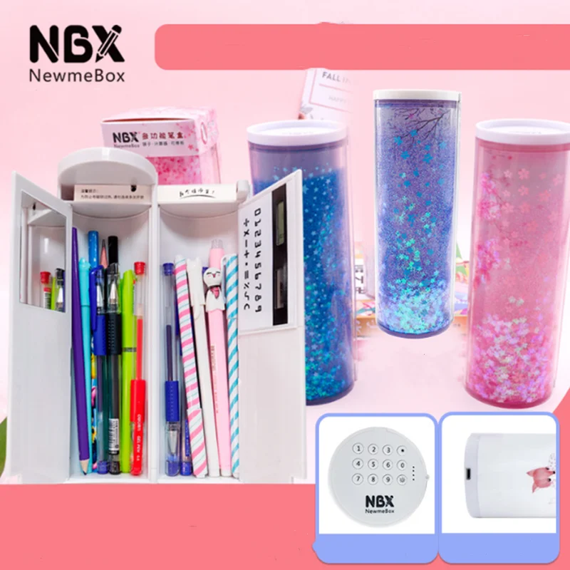 Kopen 15 Stijl Multi Functionele Potlood Case Quicksand Intelligente Slot Pennenbakje Studenten Gebruik Grote Capaciteit Pen Tassen Mode Draagbare