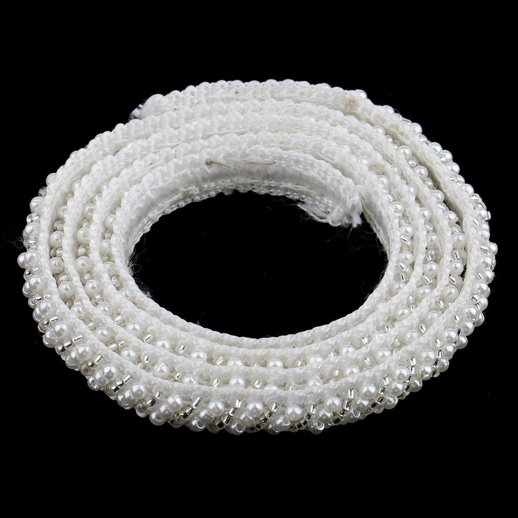 1 Yard Pearl Beaded Lace Trim Applique Ribbons Sewing Craft Embellishment White for Dress Clothes Garment Sewing Accessories