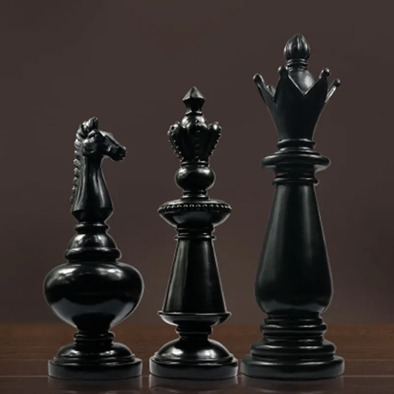 Black set 3pcs Высококачественные шахматные украшения для гостиной, кабинета, офиса, украшения из смолы, предметы интерьера, украшения для дома - Цвет: Black set 3pcs